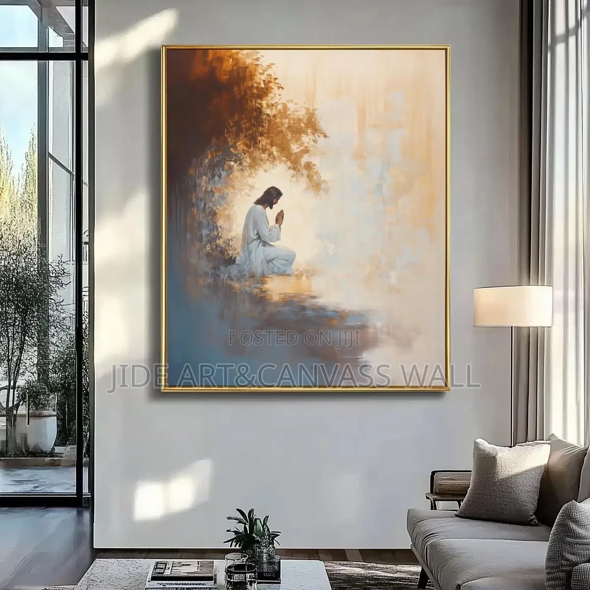 A Wall Canvass Wooden Art Frame of Jesus Walking With His Sheep