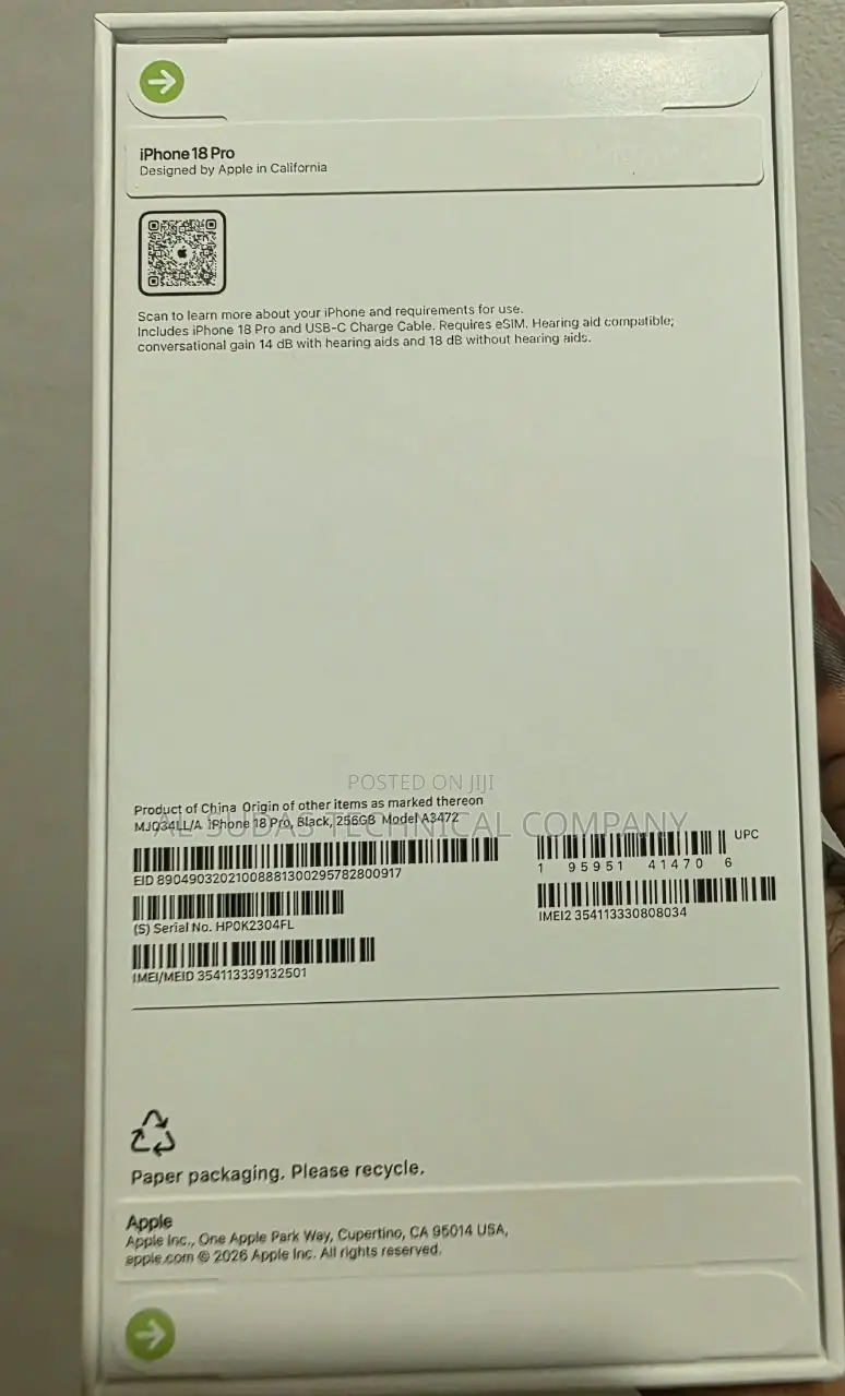 New Apple iPhone 18 Pro 256 GB Black