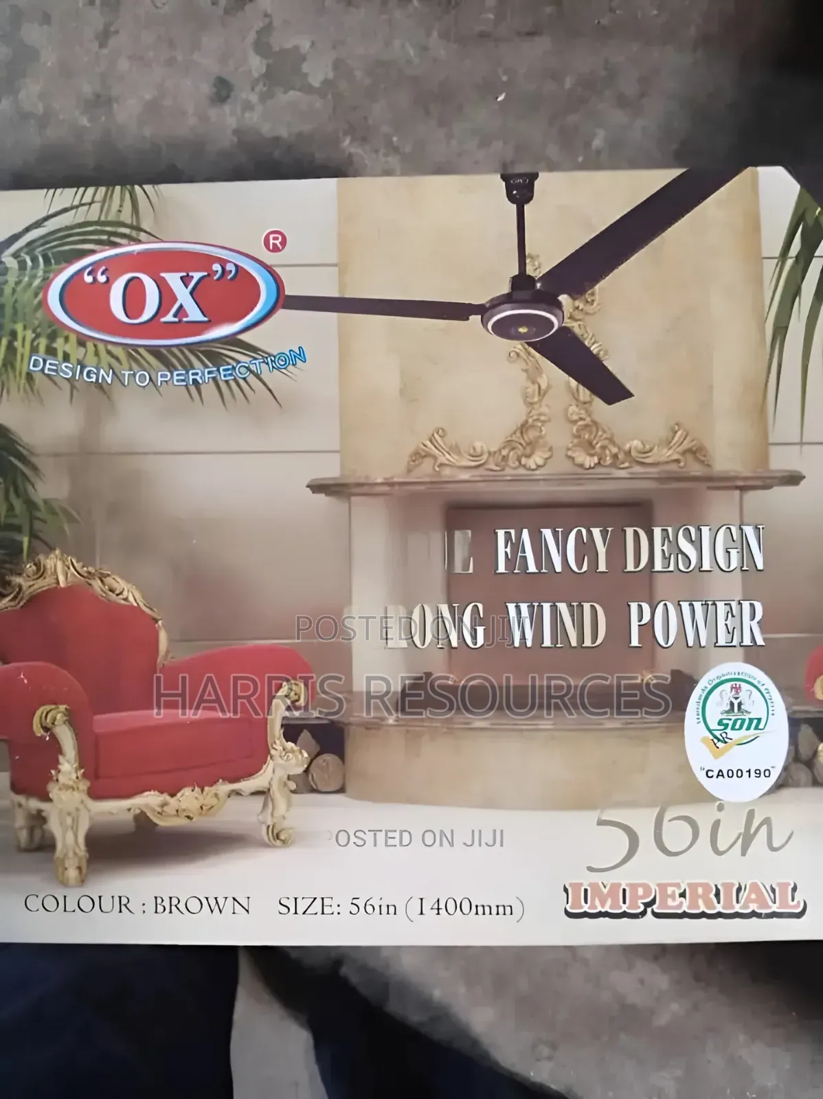 Ox Ceiling Fan Imperial 56" Long Blades- White or Brown