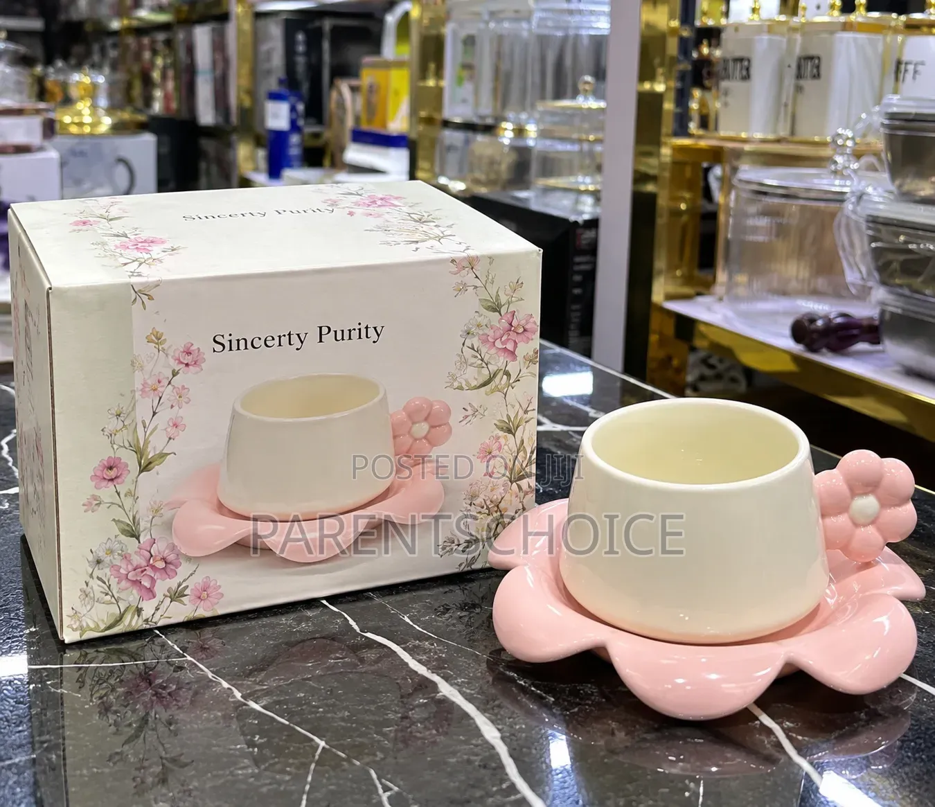 Ceramic Cup & Saucer With Cute Yellow Floral Handle 280ml - 1pc