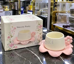 Ceramic Cup & Saucer With Cute Yellow Floral Handle 280ml - 1pc