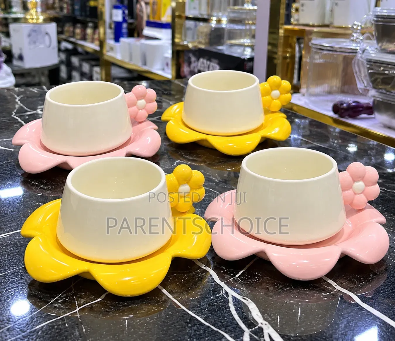 Ceramic Cup & Saucer With Cute Yellow Floral Handle 280ml - 1pc