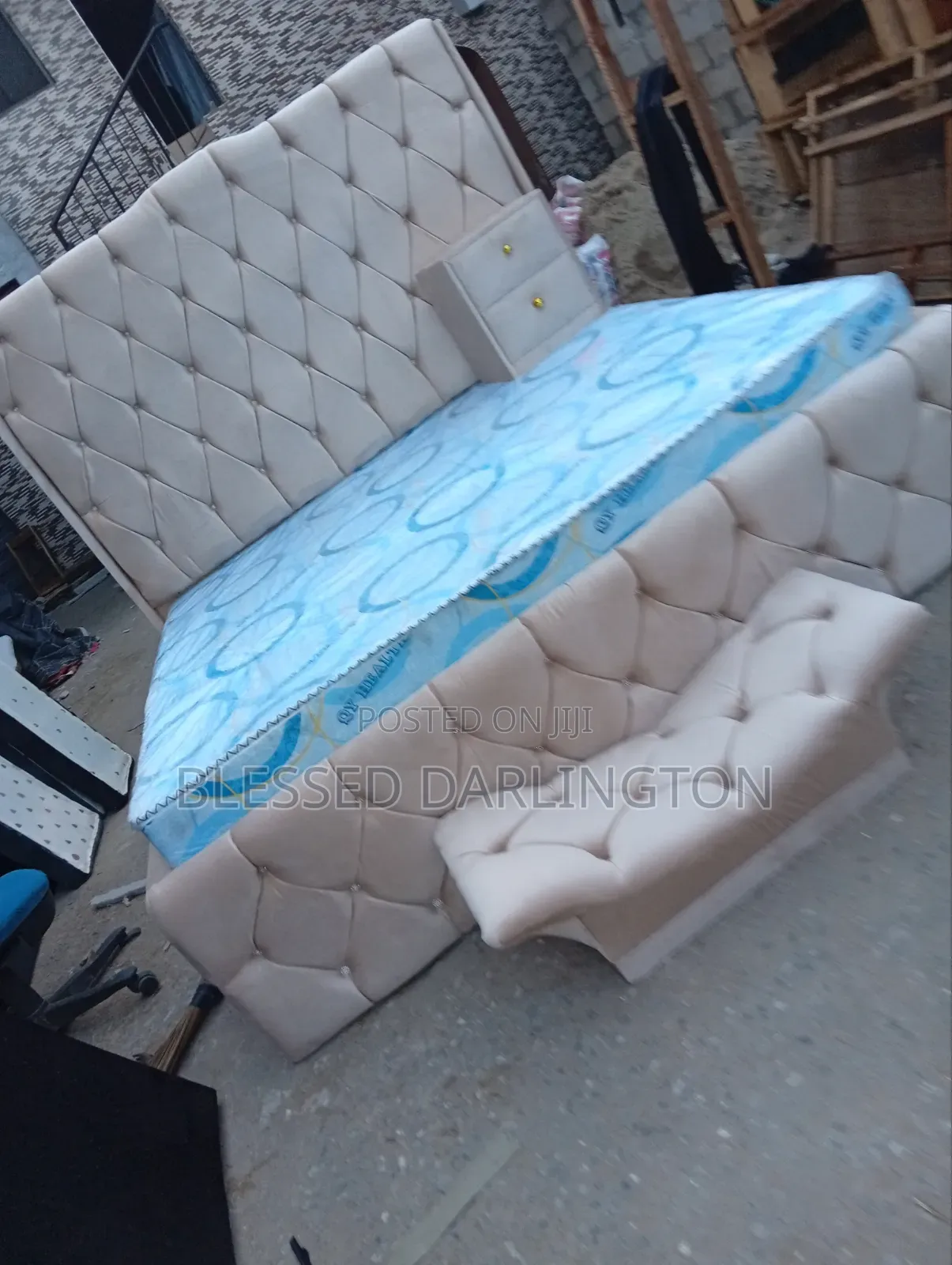 Quality King's Size Milk Colour Upholstery Paded Bed Frame