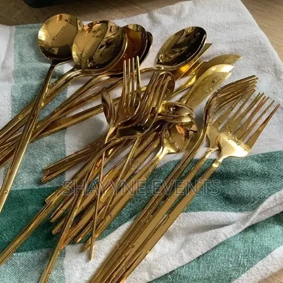 Gold Plated Cutlery Available for Rent - Spoons , Forks