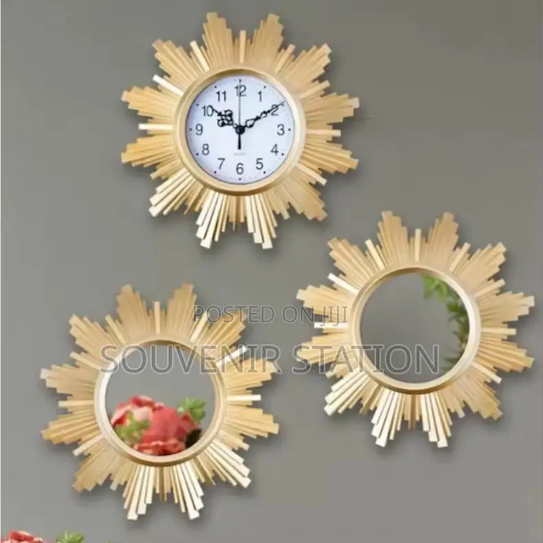 Clock and Mirror Decorative Set,2 Mirrors , 1 Clock