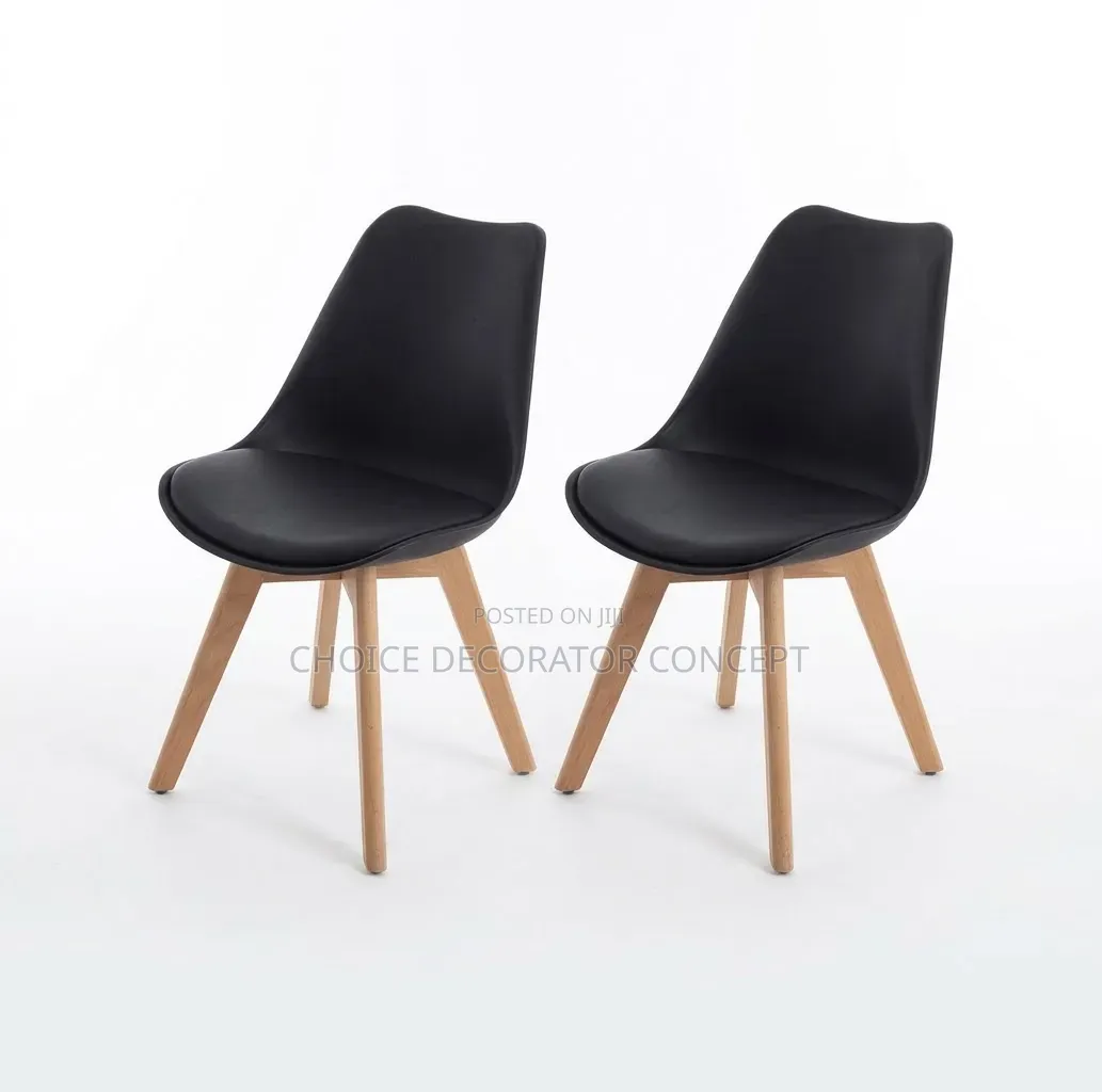 Padded Plastic Chair in Wood Legs - Set of 2