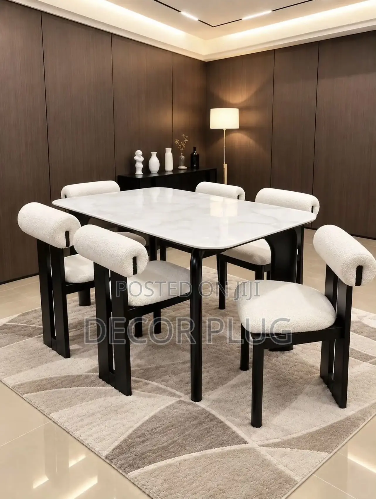 6 Chairs and Angled Legs Marble Top Table