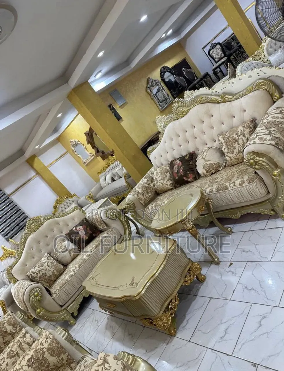 Luxury Royal Turkish Sofa Set Cream GoldCarved Living Room Furniture