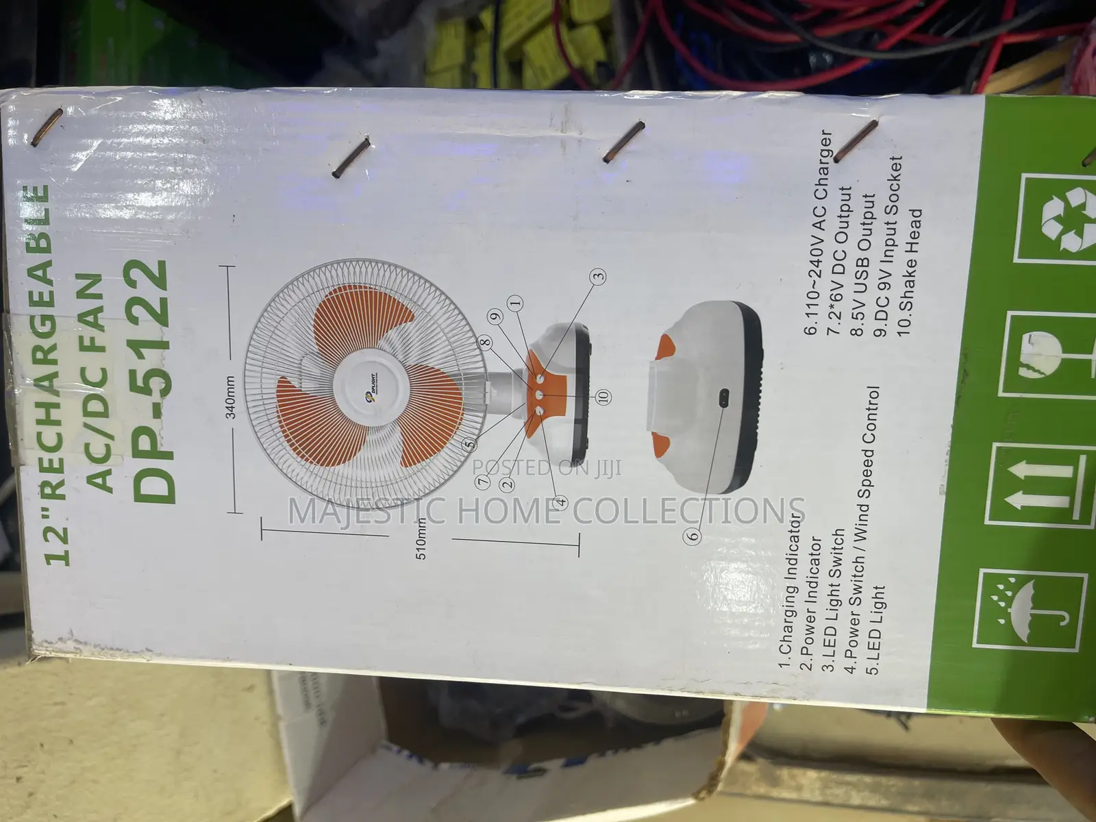 DP Light 12-Inch Rechargeable AC/DC Fan With 2 Solar Bulbs Panel