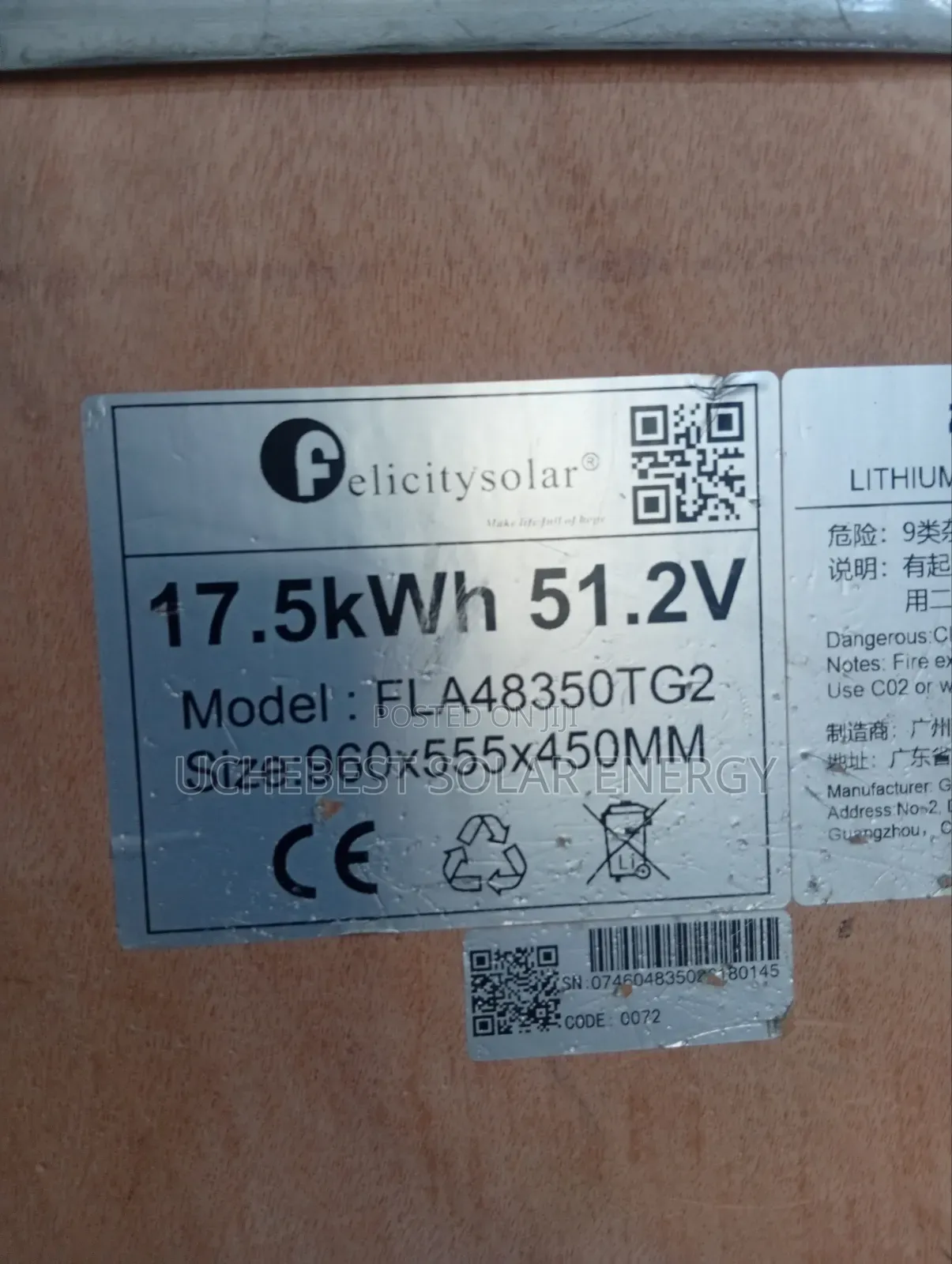 17.5kwh 51.2v Felicity Lithium Battery