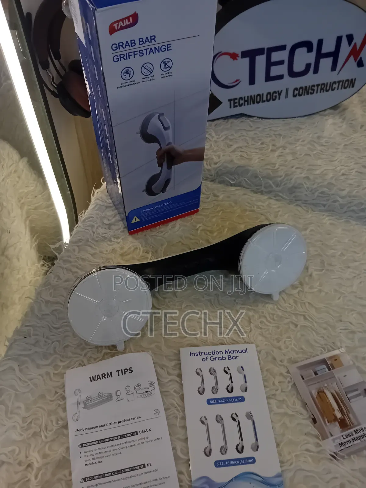 TAILI Suction Grab Bars for Bathroom, 43cm, 110kg, No-Drill, Elderly