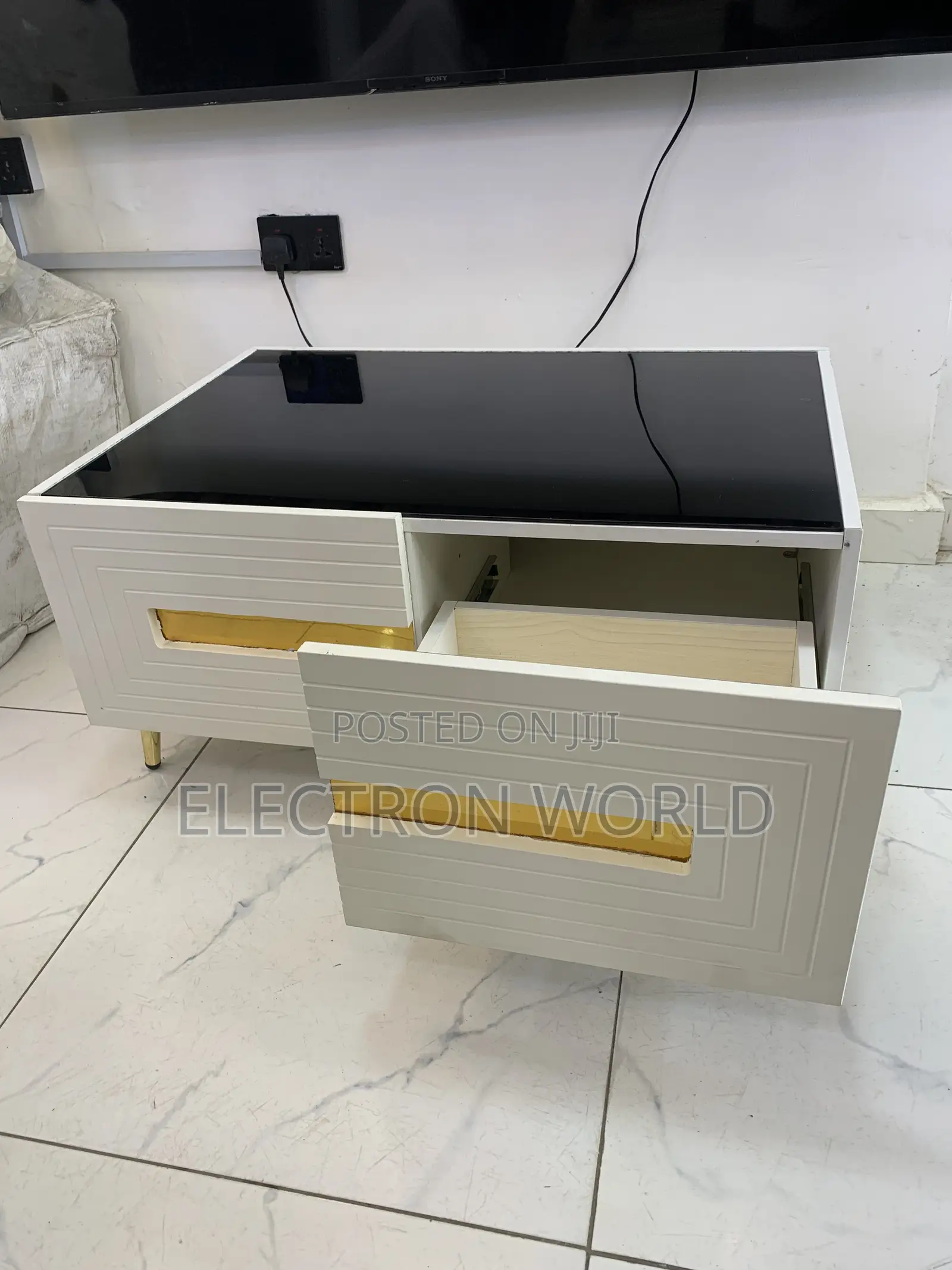 Foreign Center Table With Black Glass Top