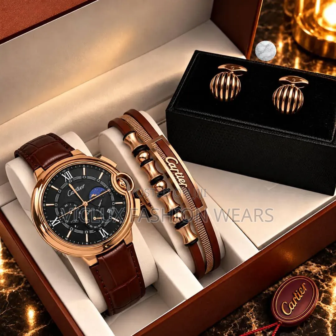 Cartier High Quality Men's Wrist Watch With Cufflink and Bracelet