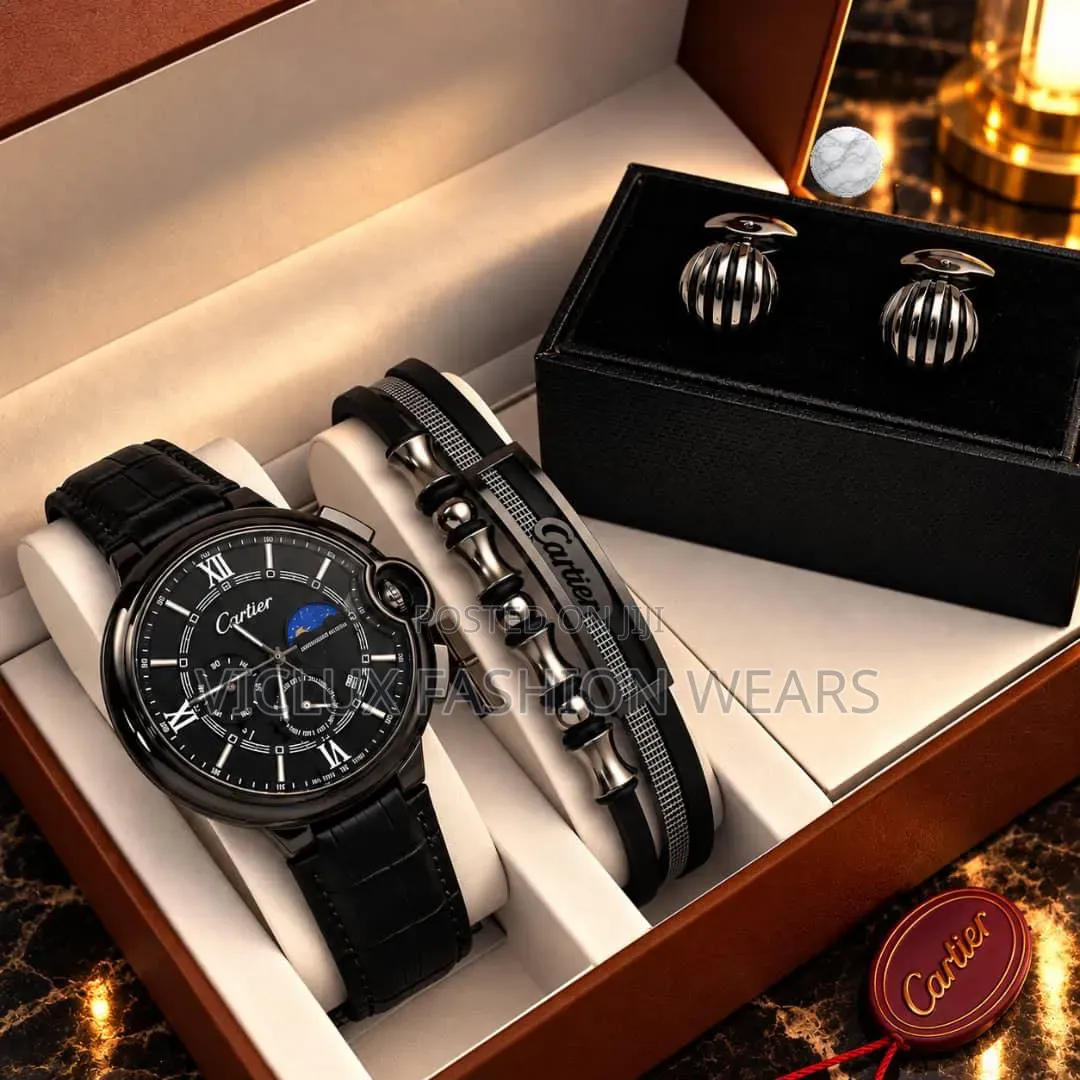 Cartier High Quality Men's Wrist Watch With Cufflink and Bracelet