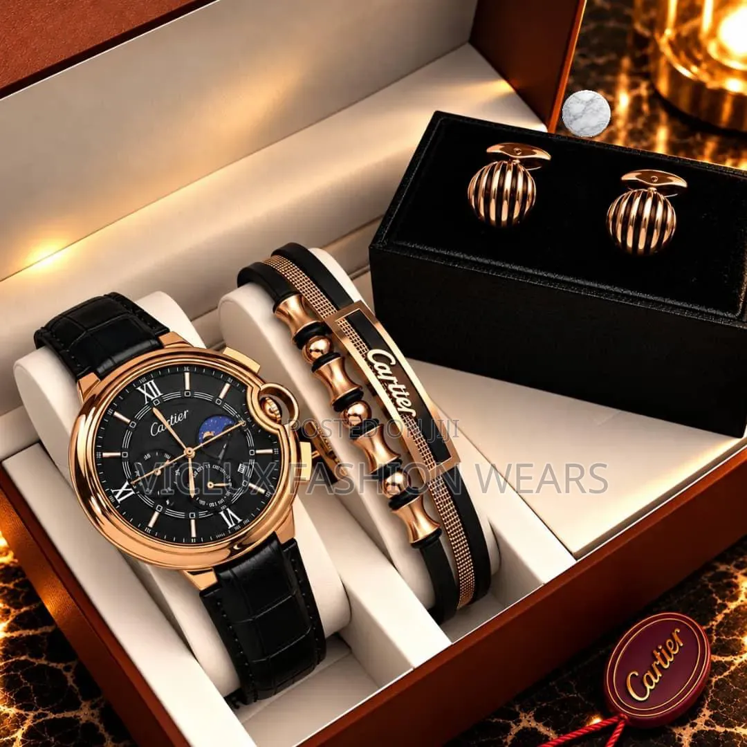 Cartier High Quality Men's Wrist Watch With Cufflink and Bracelet