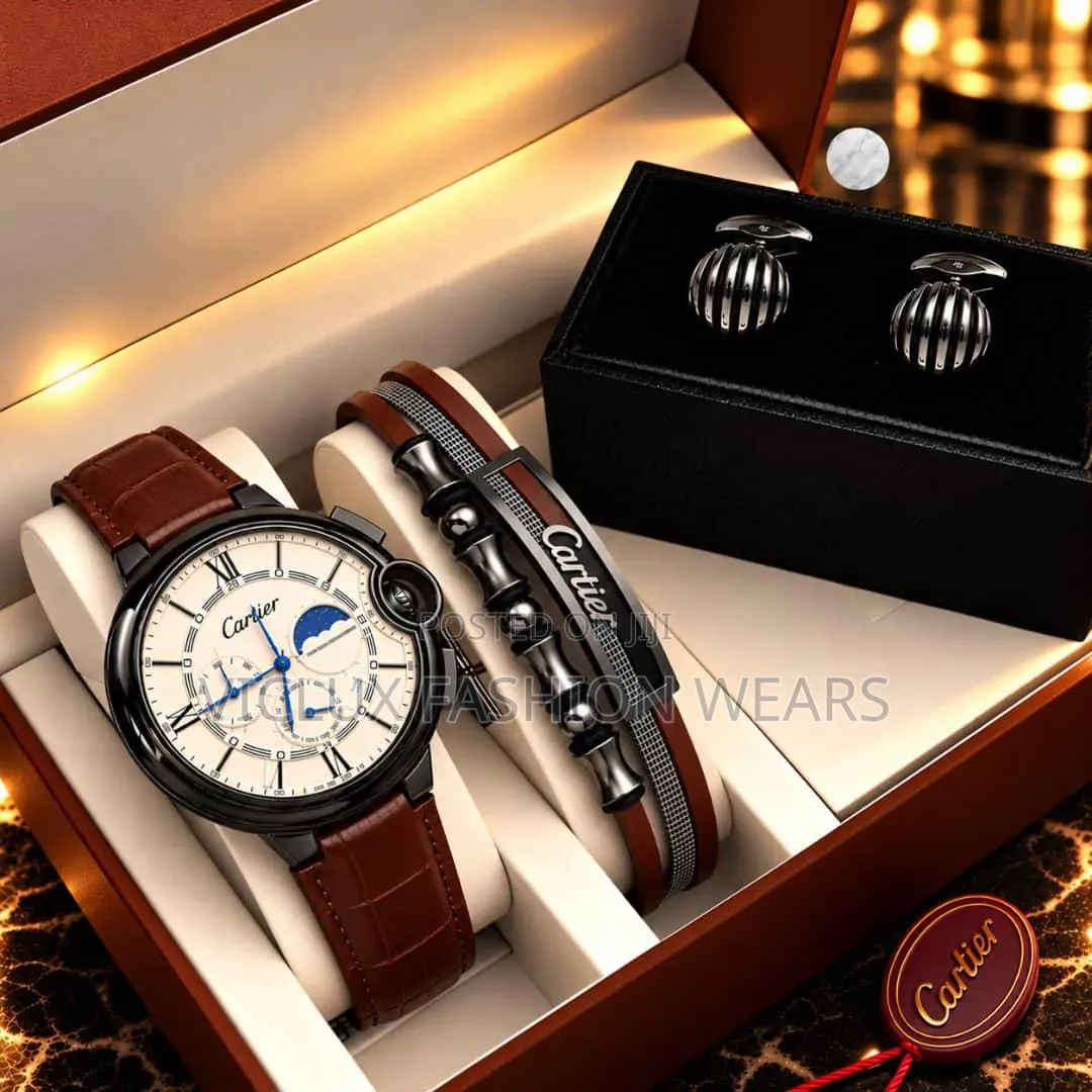 Cartier High Quality Men's Wrist Watch With Cufflink and Bracelet