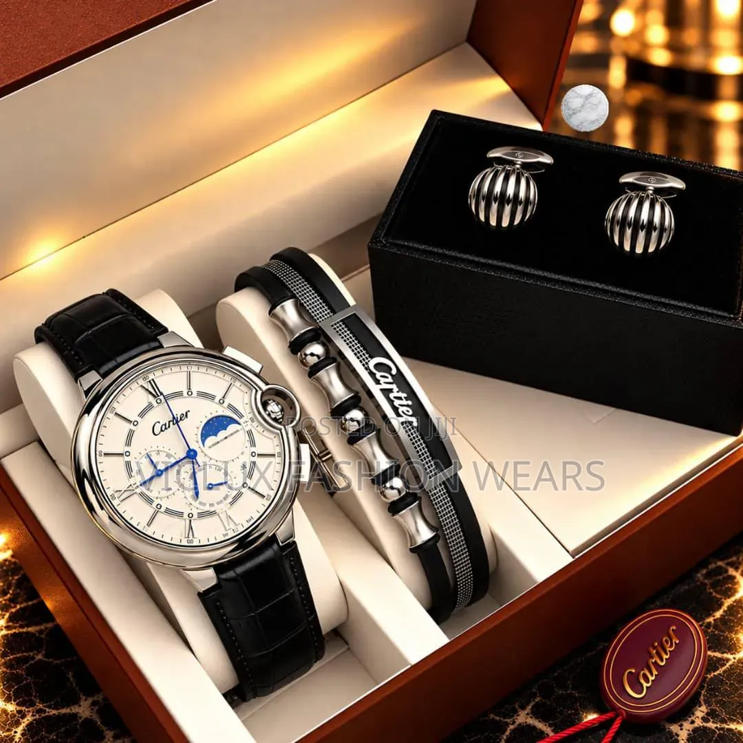 Cartier High Quality Men's Wrist Watch With Cufflink and Bracelet