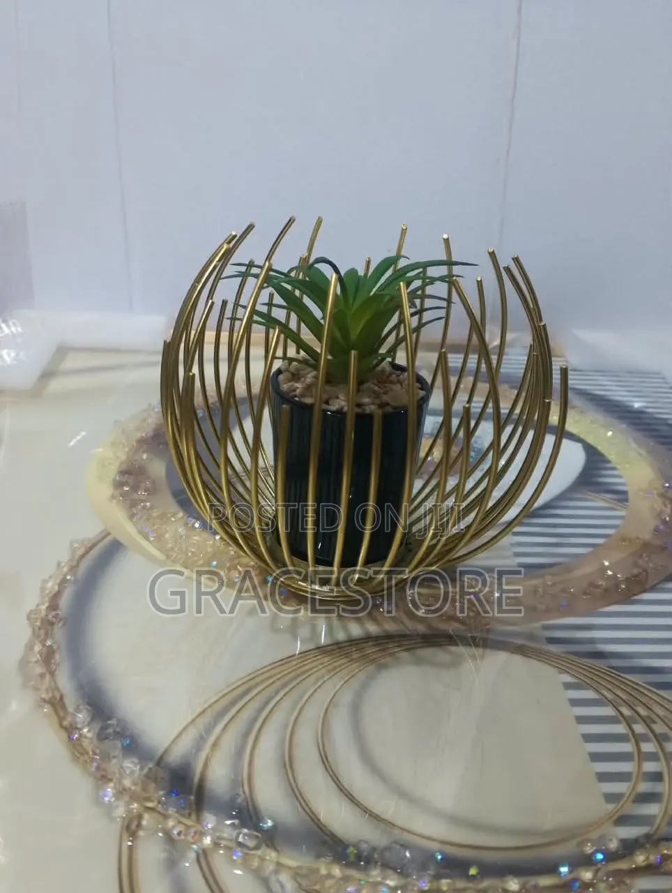 Artificial Caged Colourfu Tablel Flower- Gold