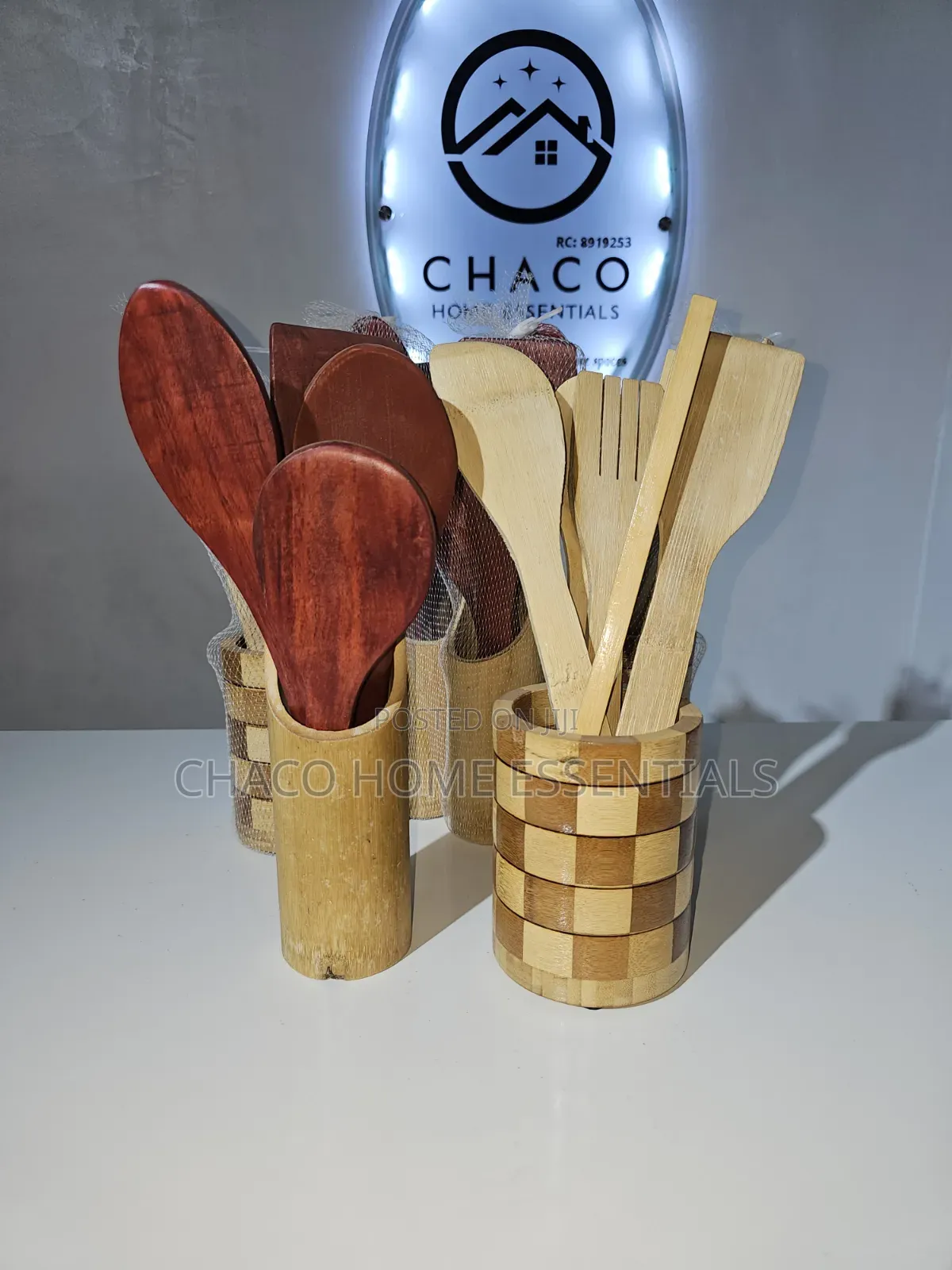 Wooden Spatula and Cooking Spoon Set With Holder