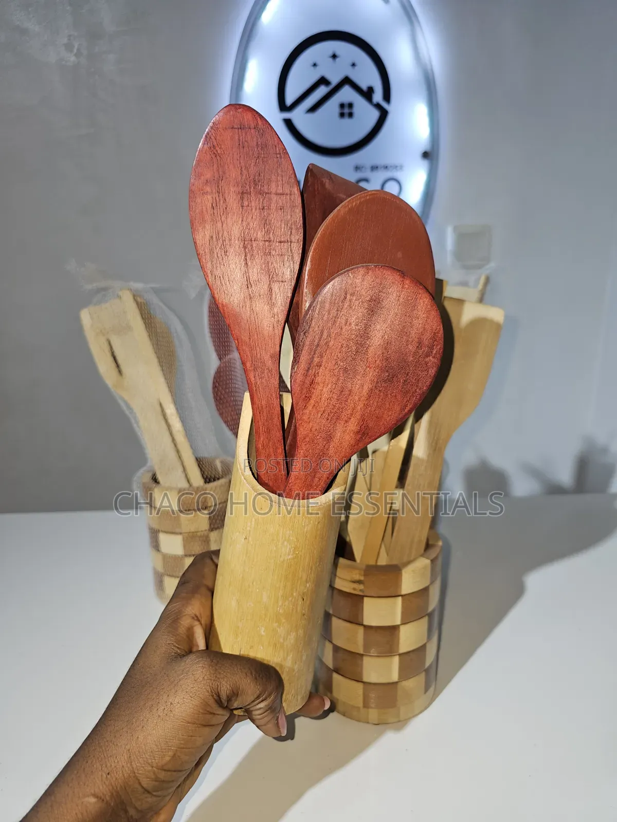 Wooden Spatula and Cooking Spoon Set With Holder