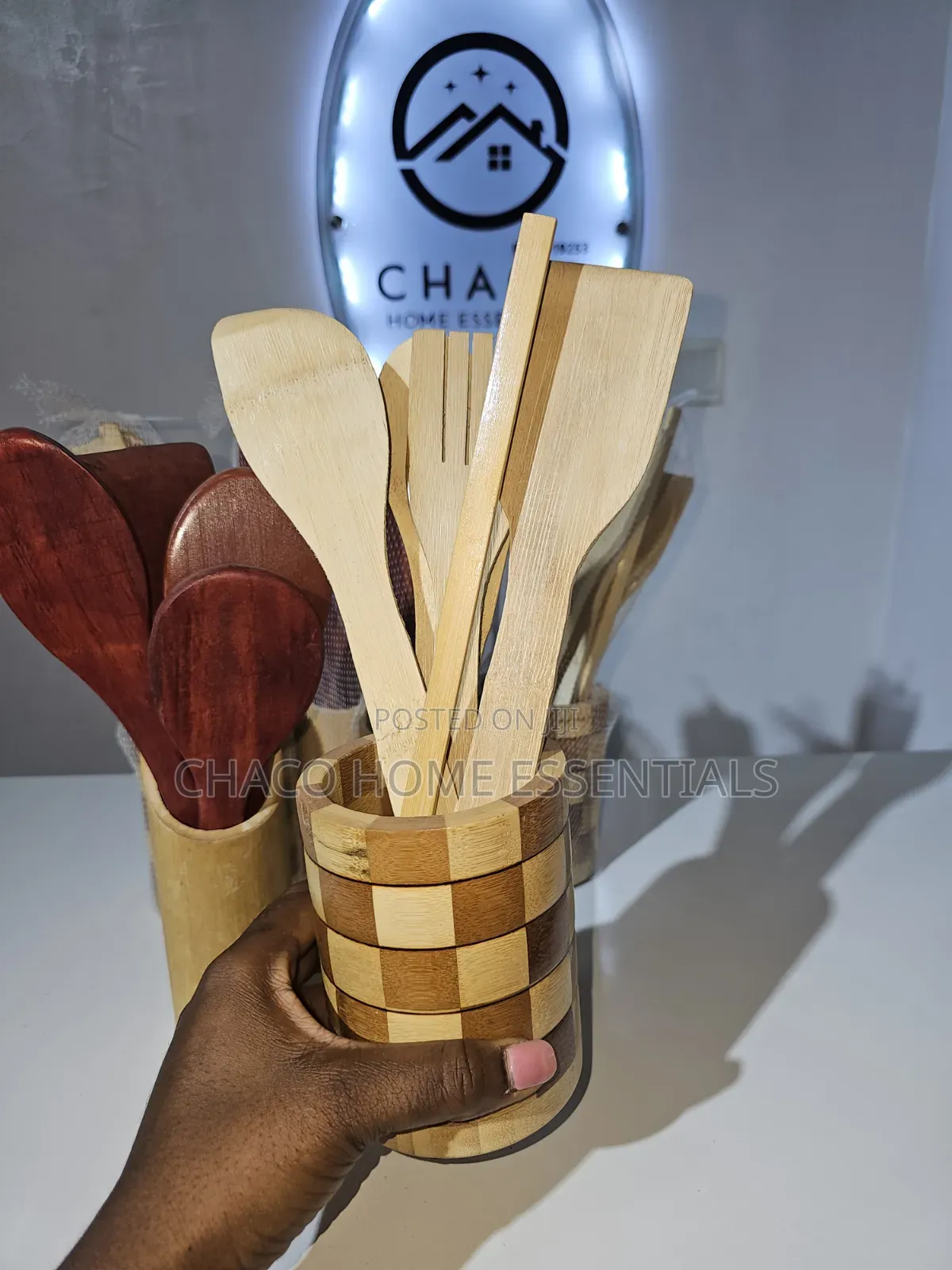 Wooden Spatula and Cooking Spoon Set With Holder
