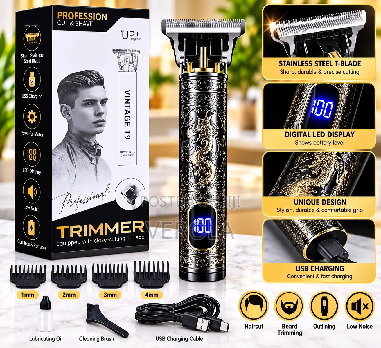 Digital T9 Rechargeable Hair Clipper Beard Trimmer