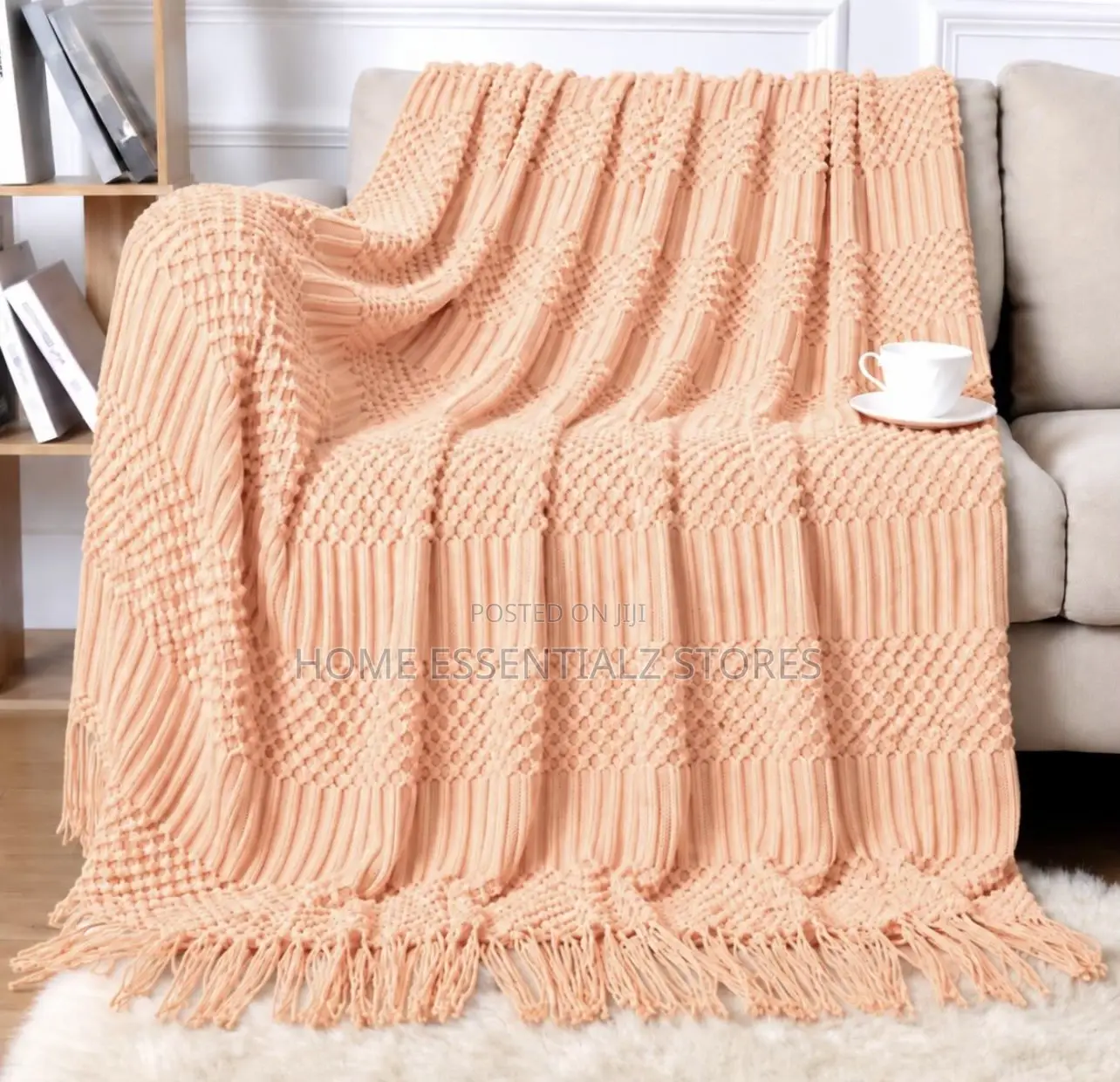 Luxury Boho Sofa Throw Blanket - Knitted Chair Throw With Tassels