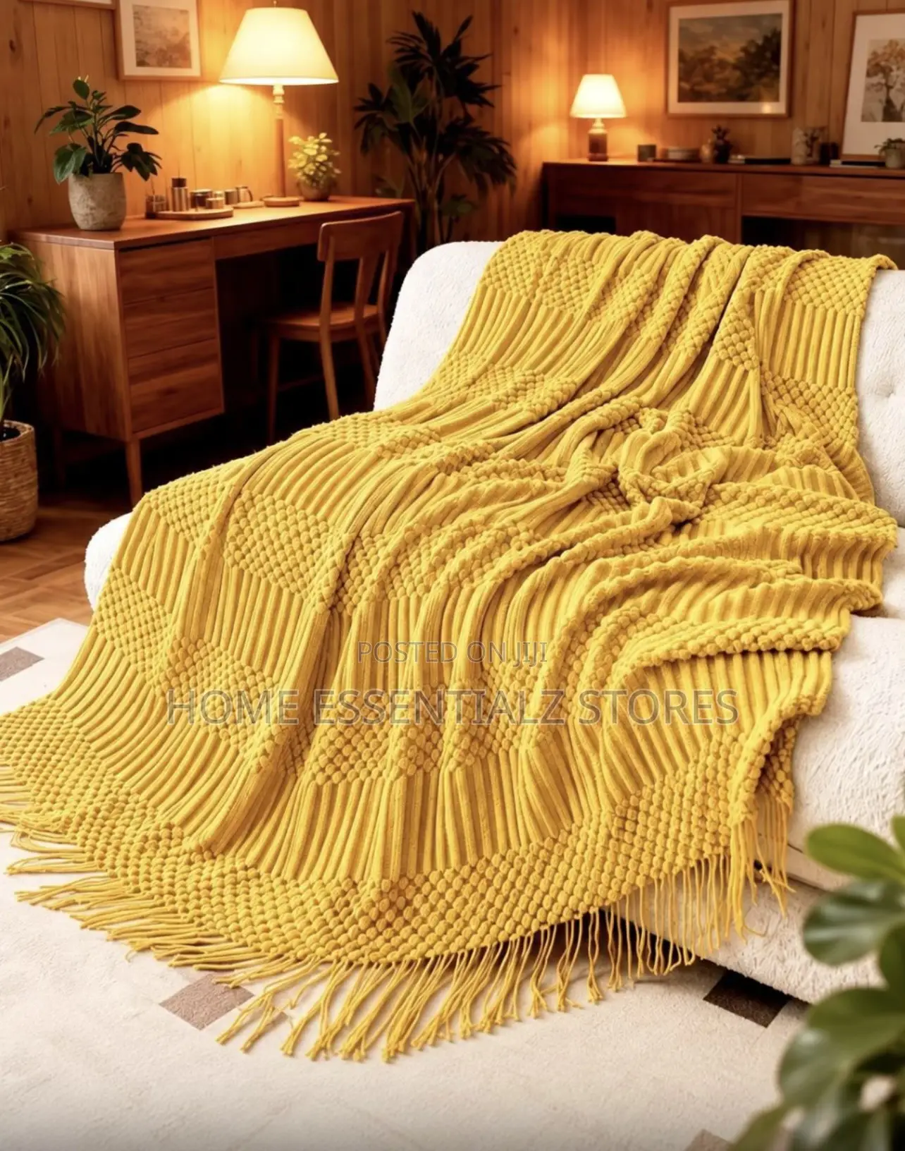 Luxury Boho Sofa Throw Blanket - Knitted Chair Throw With Tassels