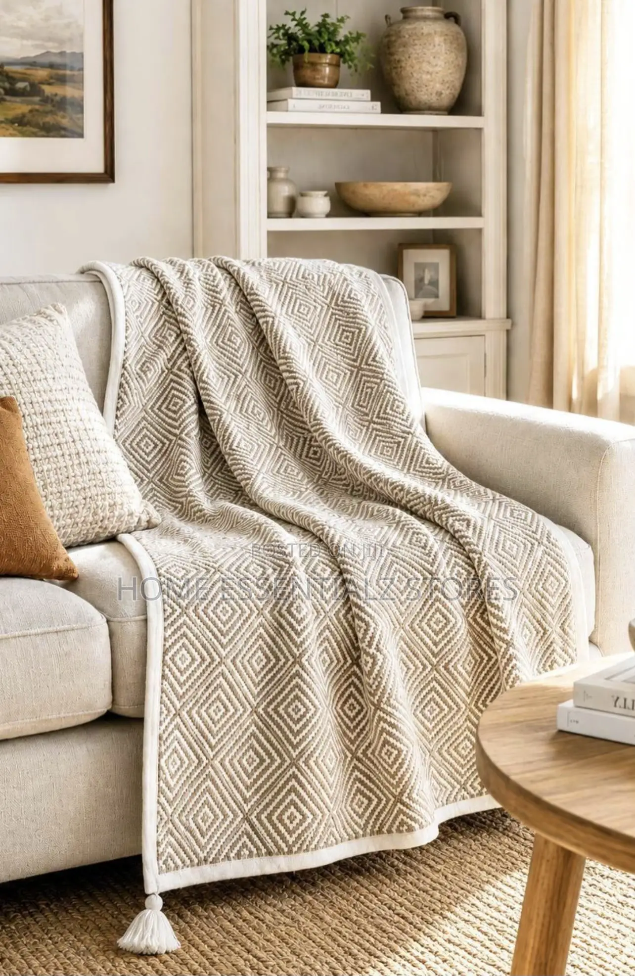 Luxury Boho Sofa Throw Blanket - Knitted Chair Throw With Tassels