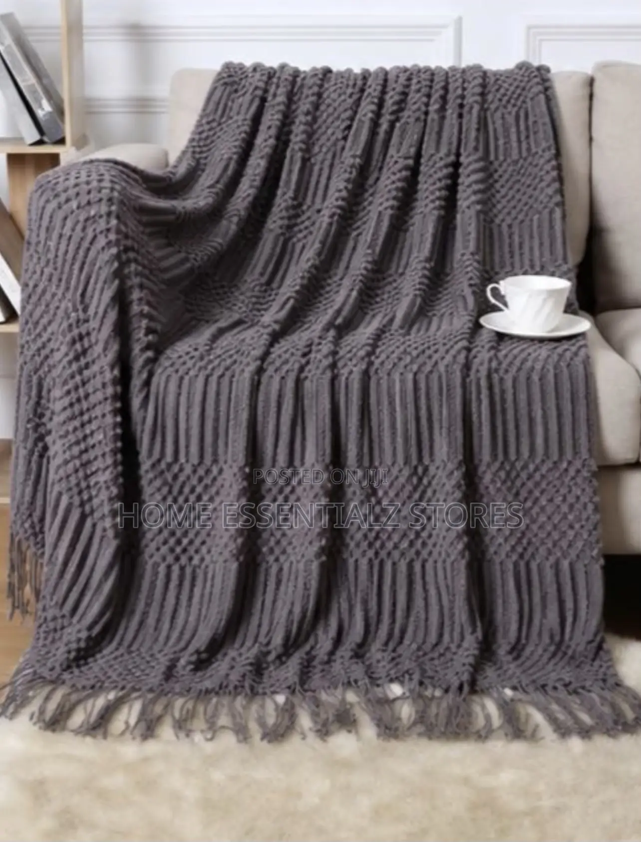 Luxury Boho Sofa Throw Blanket - Knitted Chair Throw With Tassels