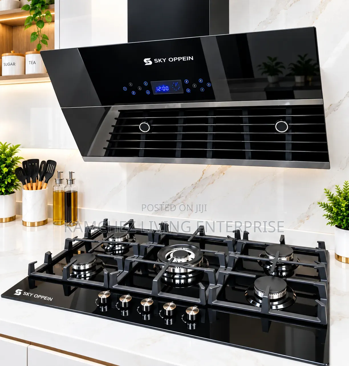Set of Quality 90cm Kitchen Hood/Extractor and 5-Burner Gas Cooker
