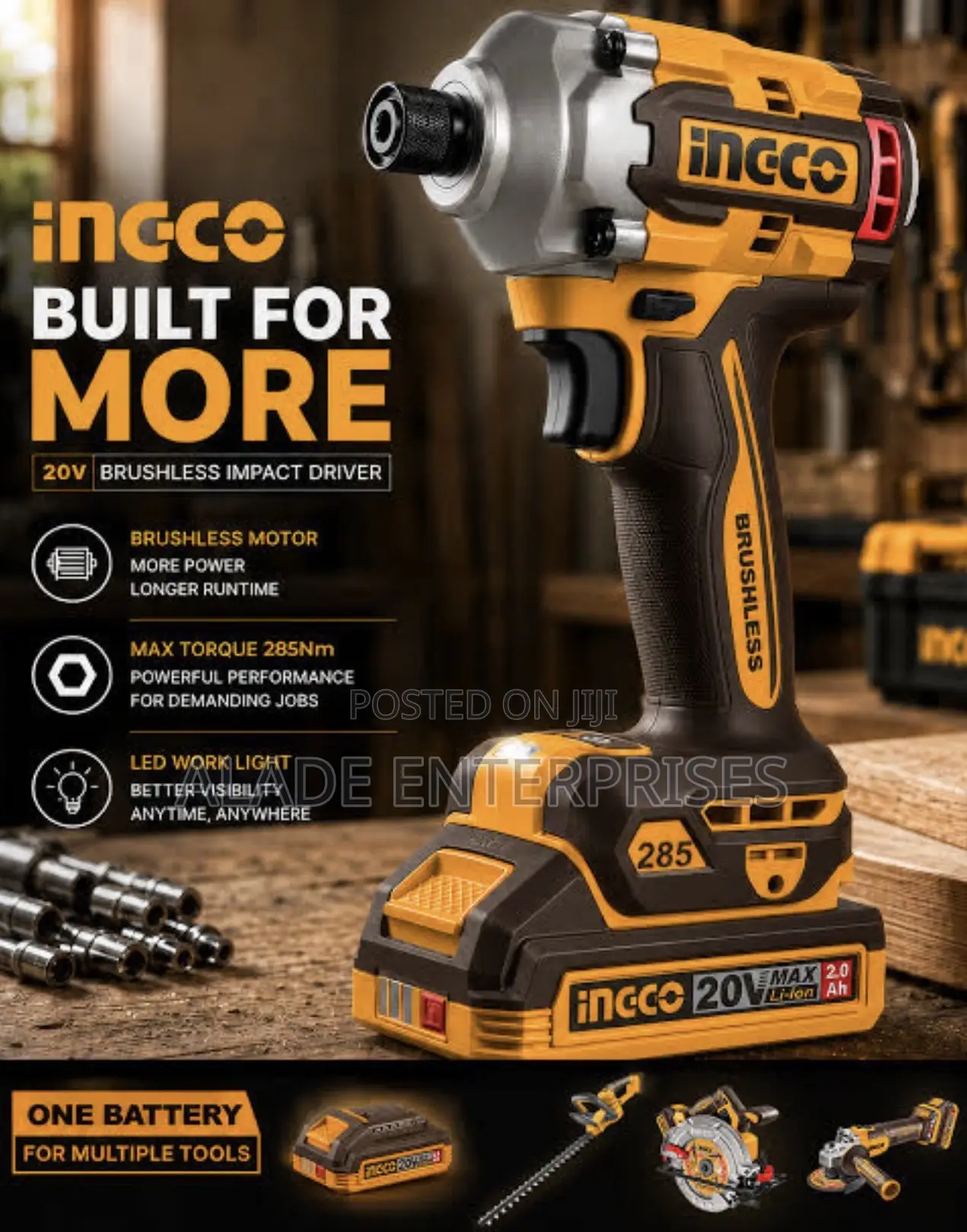 Ingco 20V Brushless Impact Driver 285Nm Cordless