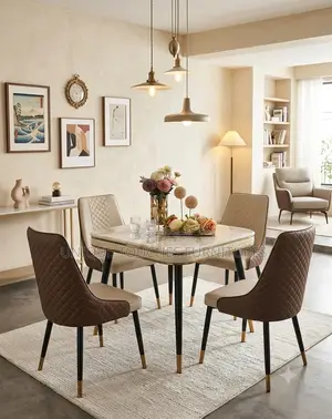 Four Seater Brown and Off White Dining Table Set