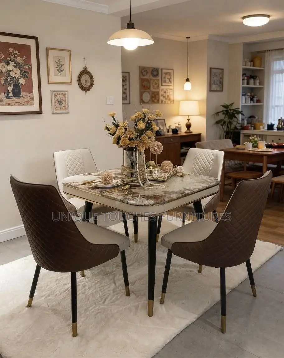 Dark Brown and Off White Dining Table Set