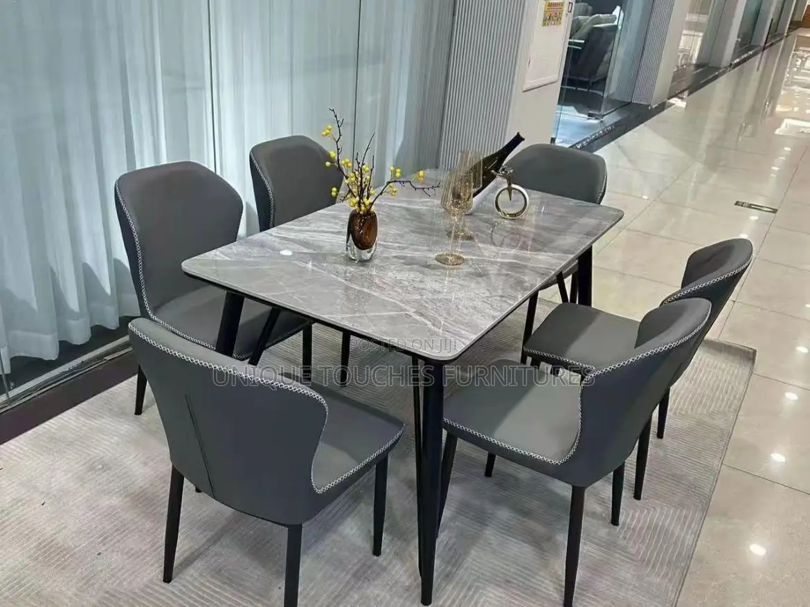 Six Seater Light Gray Dinning Table Set