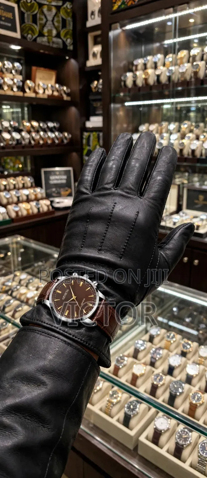 Original Geneva Brown Leather Chronograph Watch With Date and Box