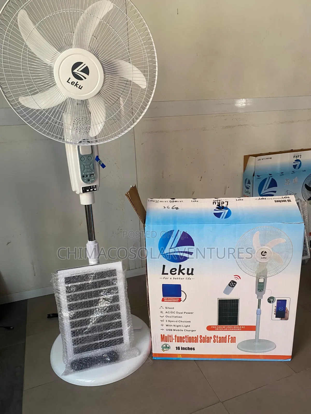 Rechargeable Solar Standing Fan With Bulbs