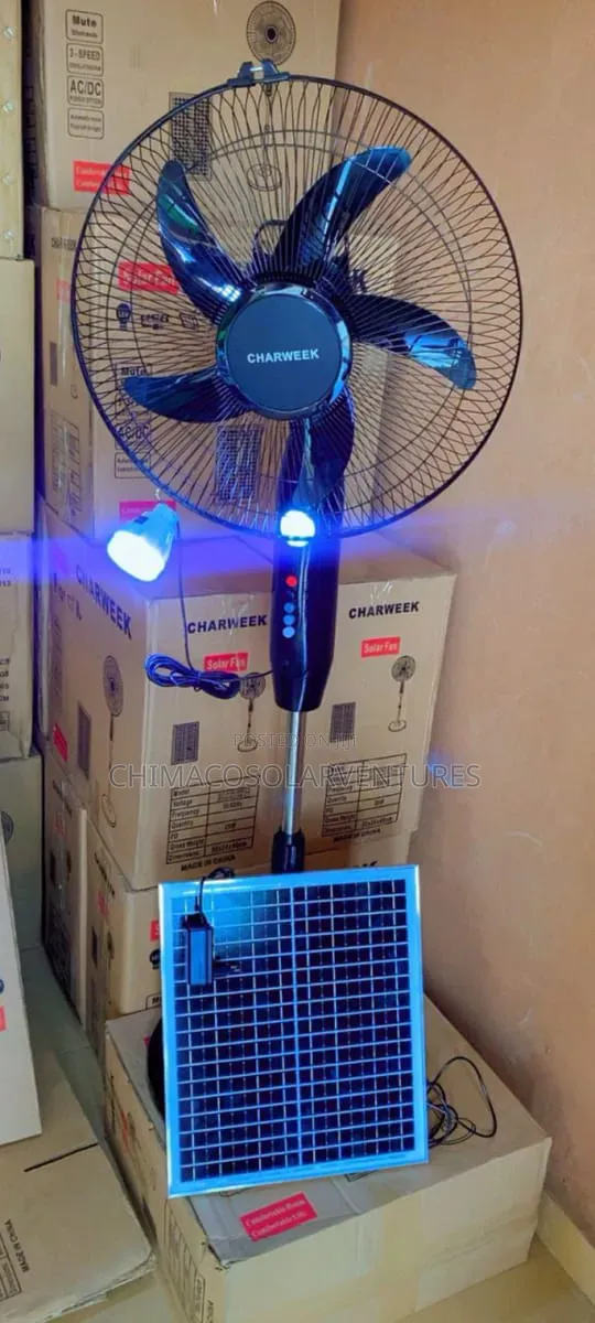 Rechargeable Solar Standing Fan With Bulbs
