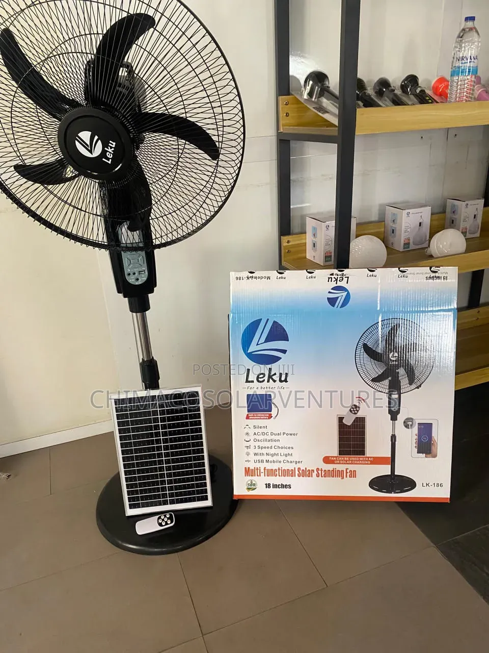 Rechargeable Solar Standing Fan With Bulbs