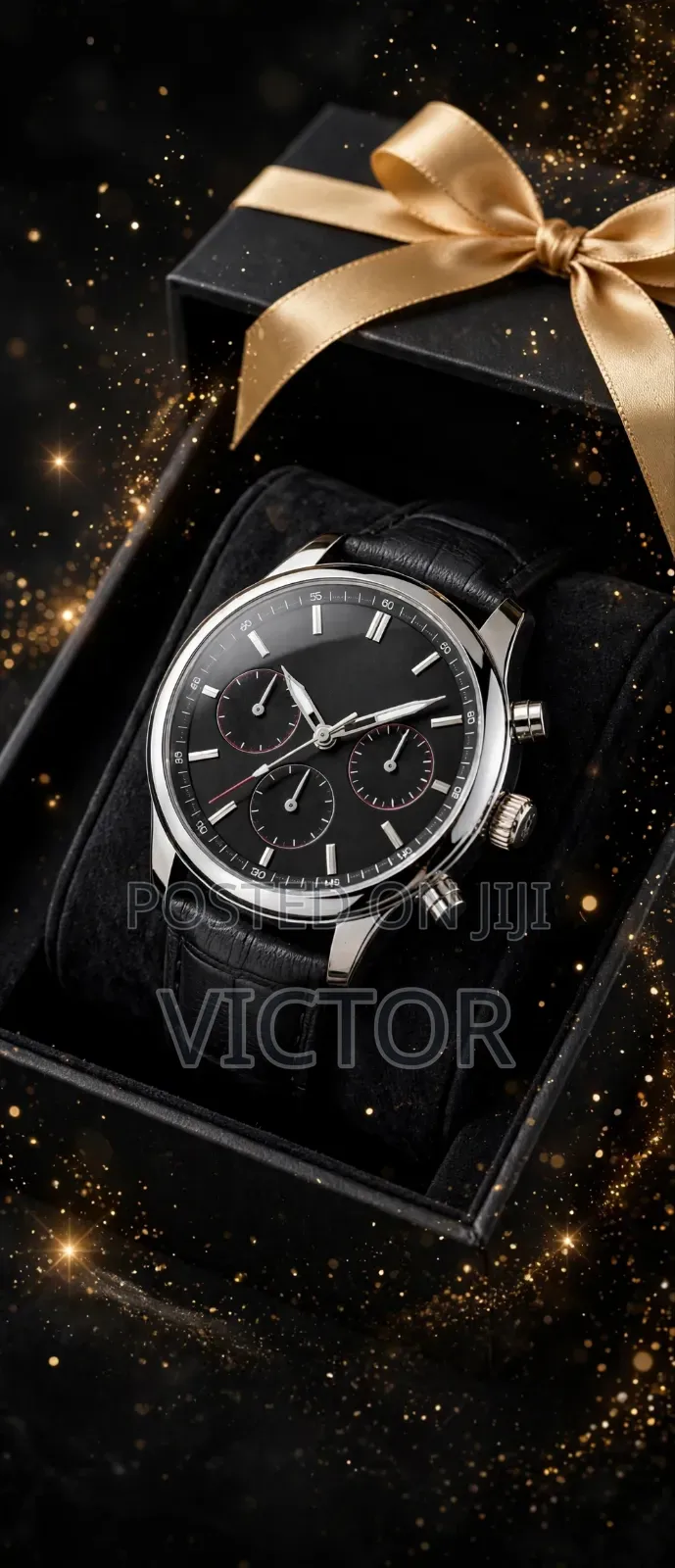 Original Geneva Brown Leather Chronograph Watch With Date and Box