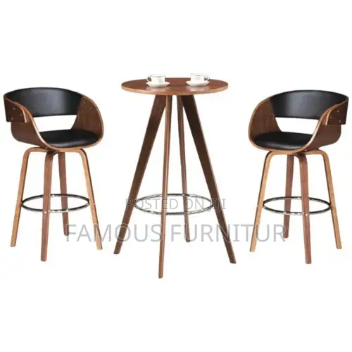 Modern Round Bar Table and Two Swivel Stool Set Appears to Curved