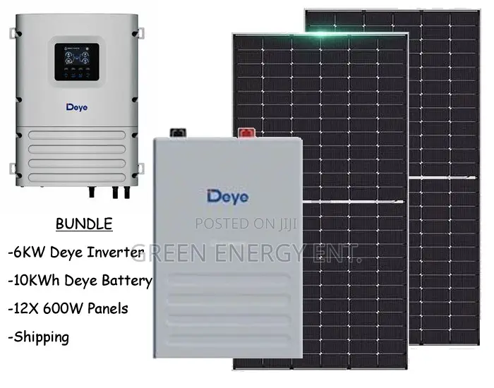 Deye 6KVA Inverter + Deye 10KWh Battery + 600W (X12) Panels + Shipping
