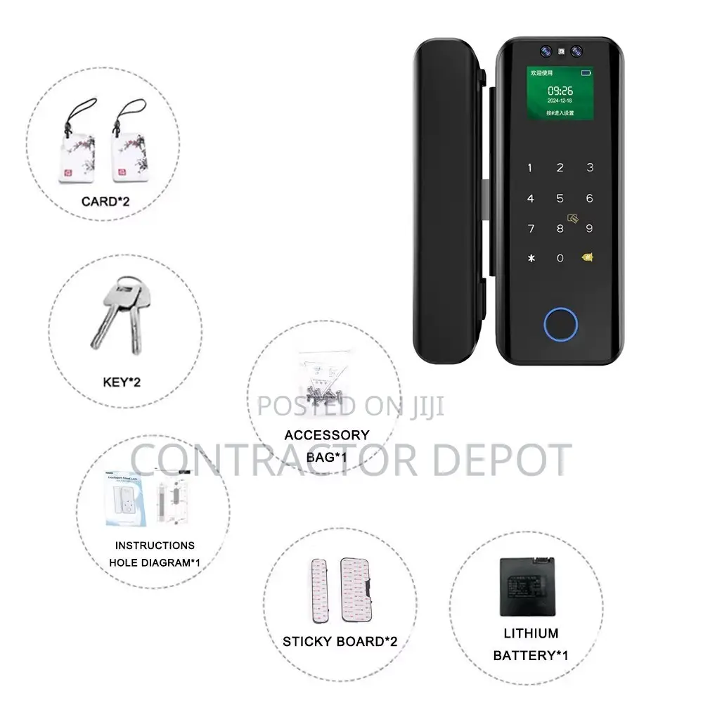 Face Recognition Fingerprint Key Card Smart Door Locks for Glass Door