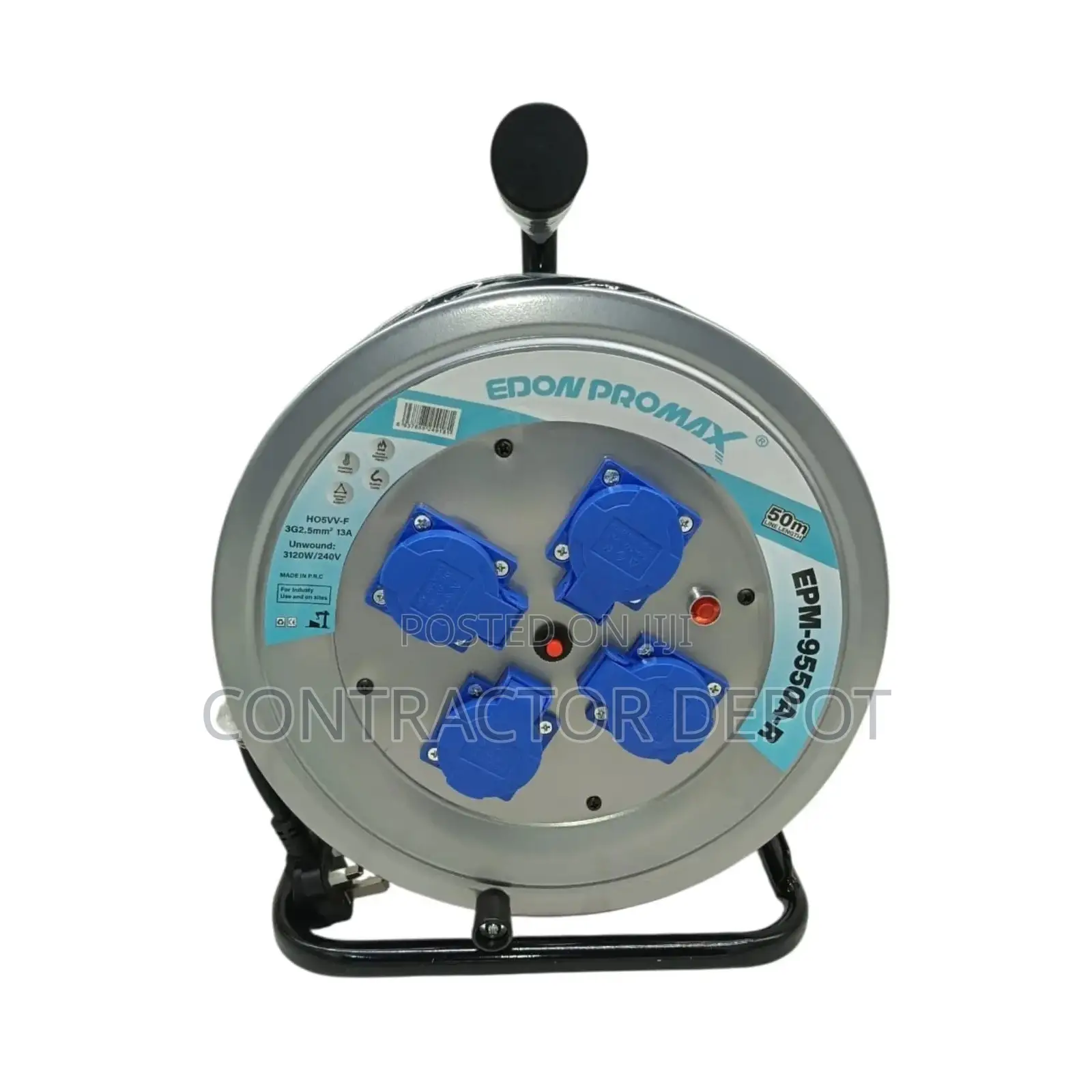 EDON Promax 50m Heavy-Duty Extension Cable Reel Copper Cable 4 Outlets