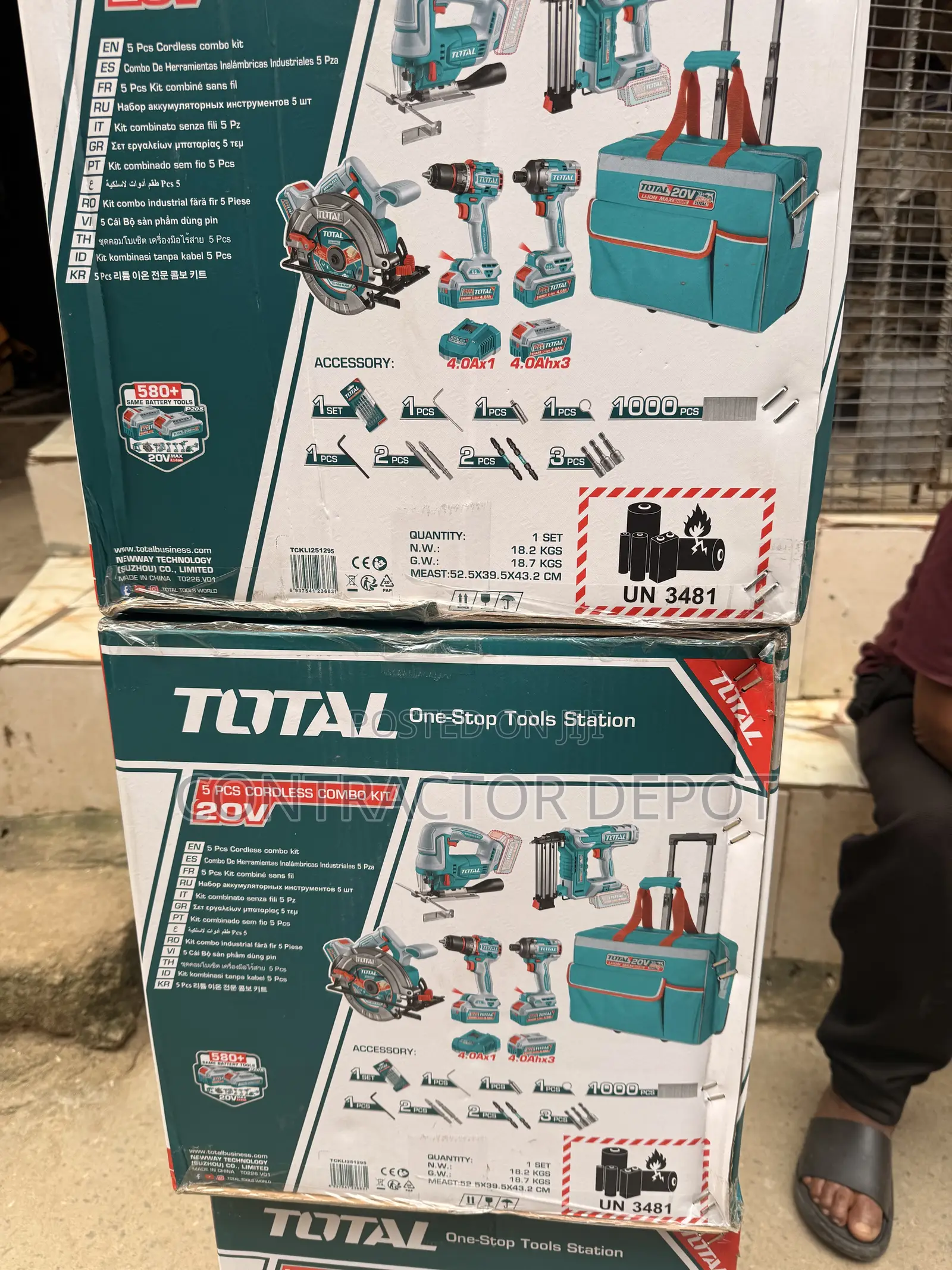 Total 5pcs Woodworking Combo Kit Set 3x Battery