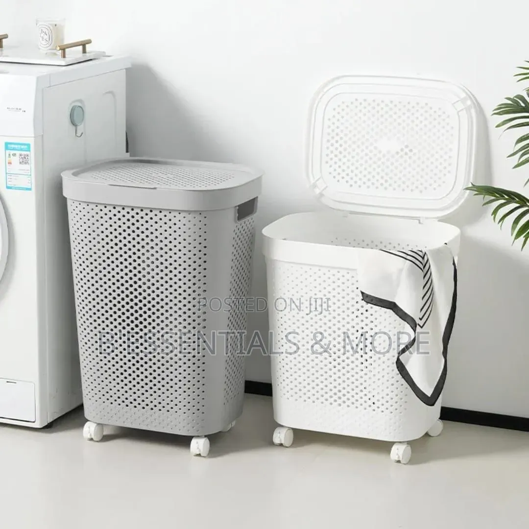 Elegant Plastic Laundry Basket With Wheels Lip