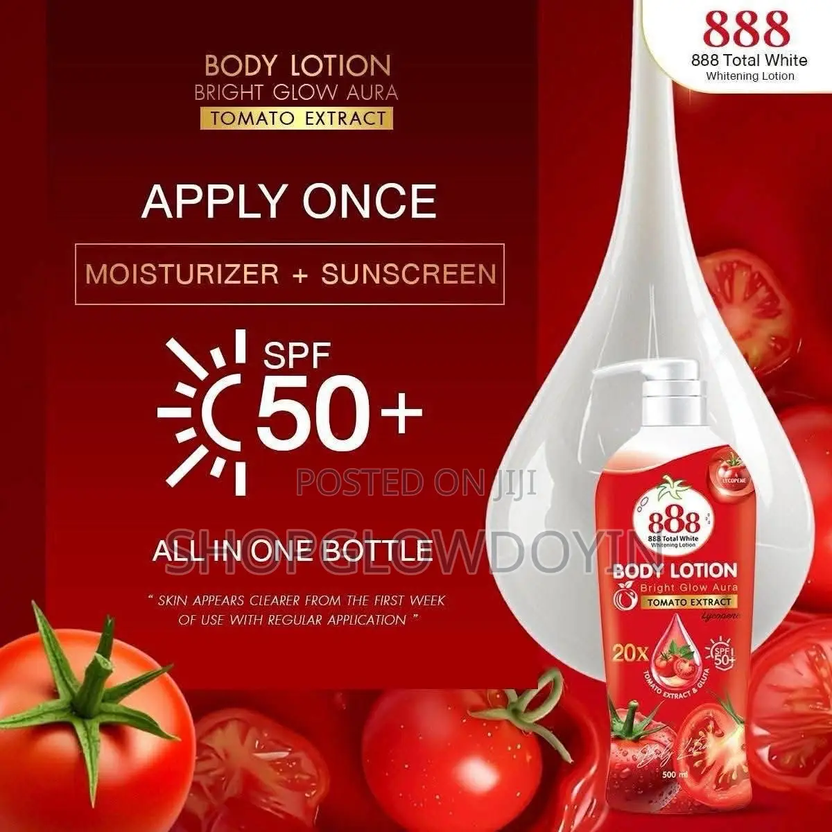 888 888 Total White BODY LOTION Bright Glow Aur TOMATO EXTRACTS