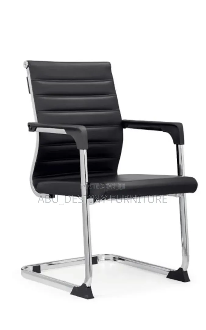 Office Visitor Chair (Black Leather, Chrome Base)