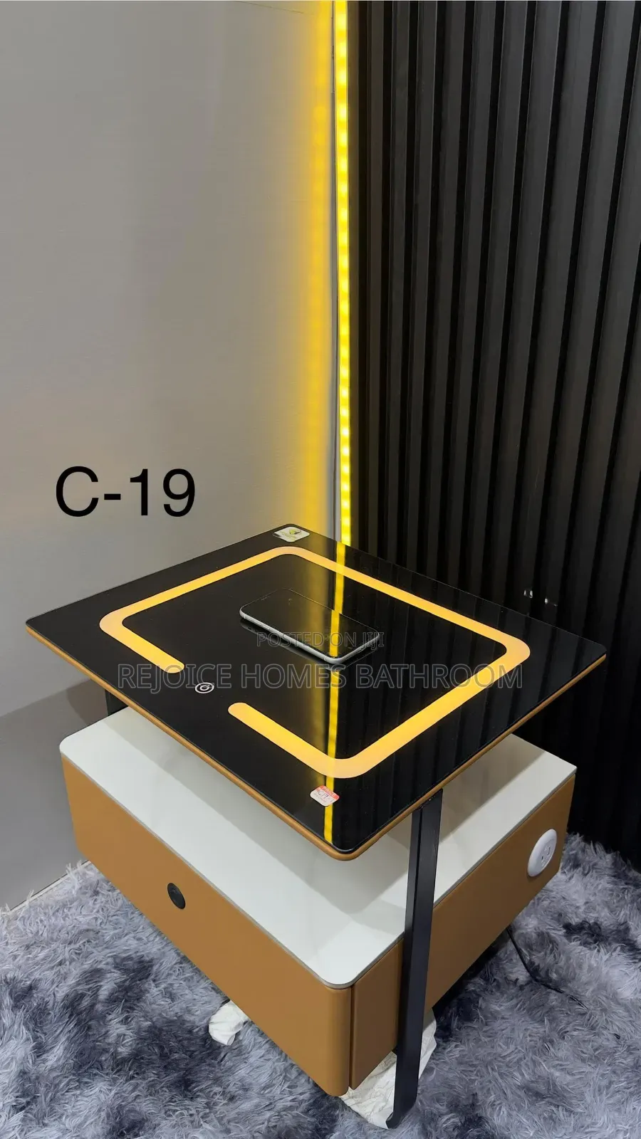 Modern Smart Side Table With Wireless Charging Ambient LED Lighting