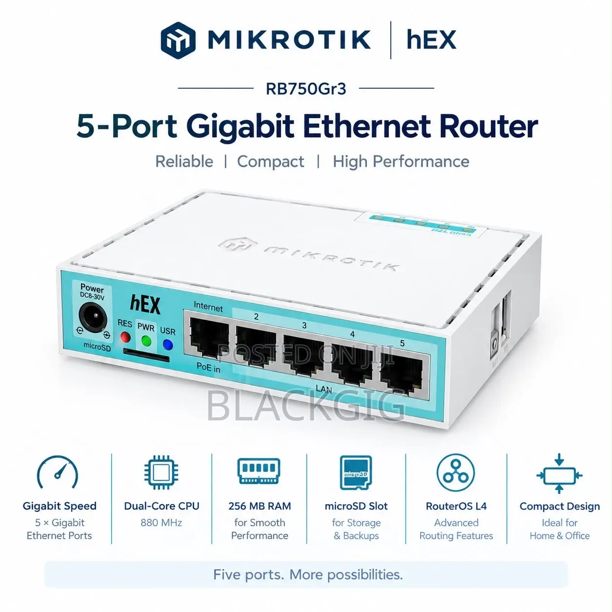 Gigabit VPN Router Wired Home Office RB750Gr3 5-Port Enterprise